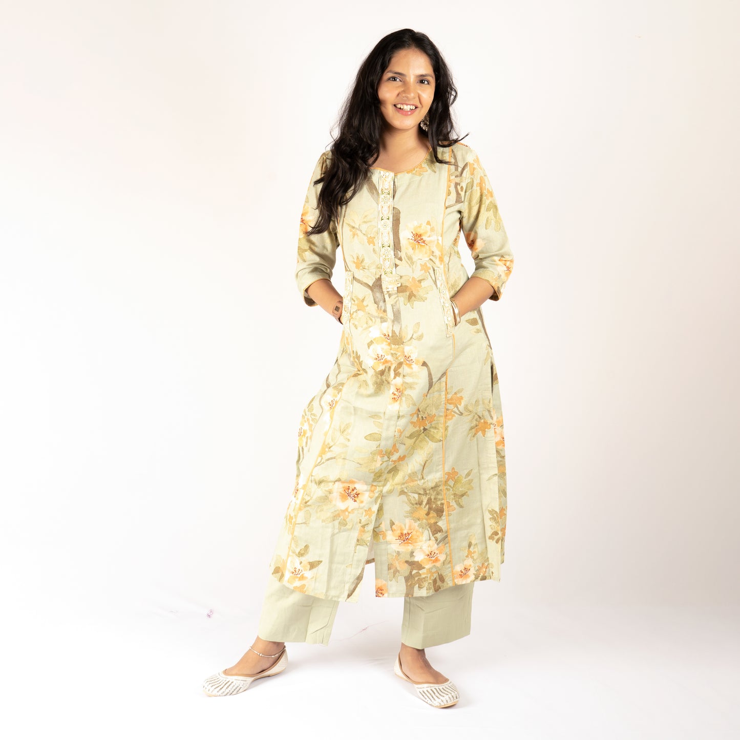 Green linen cotton kurti with pant