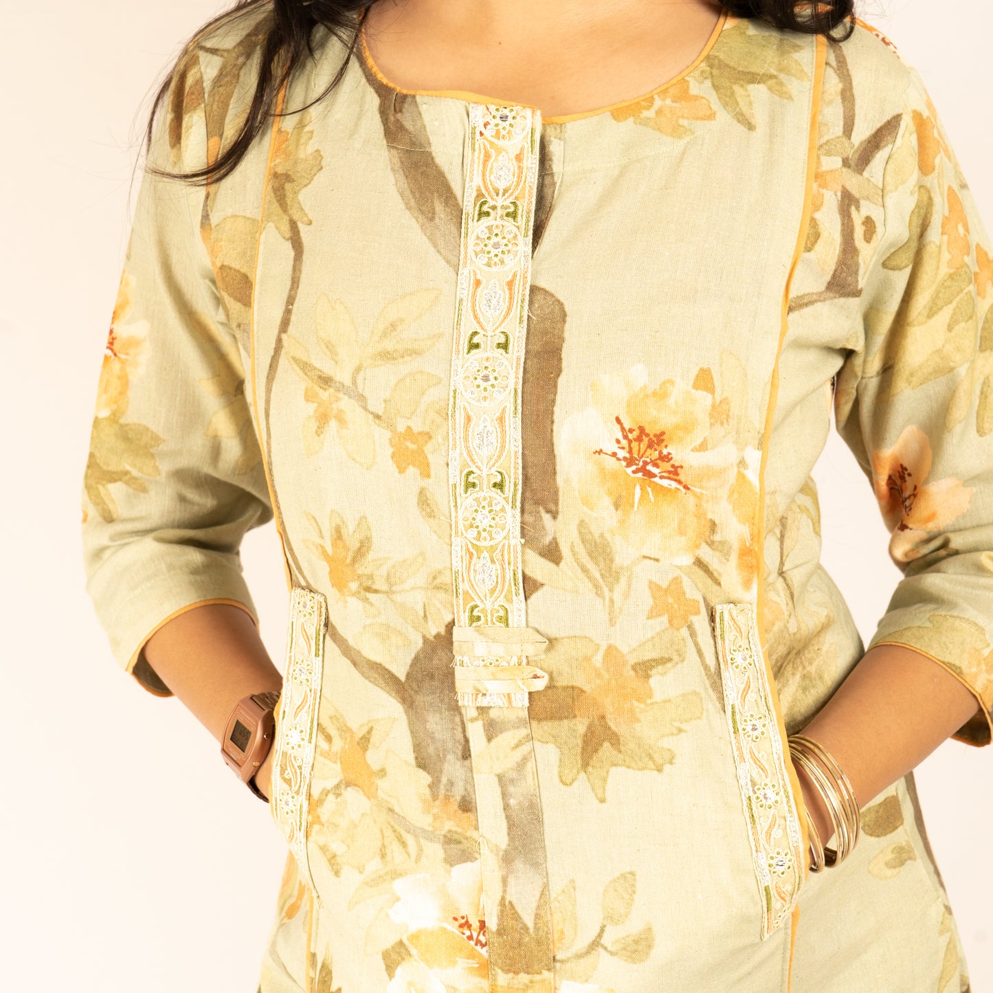 Green linen cotton kurti with pant