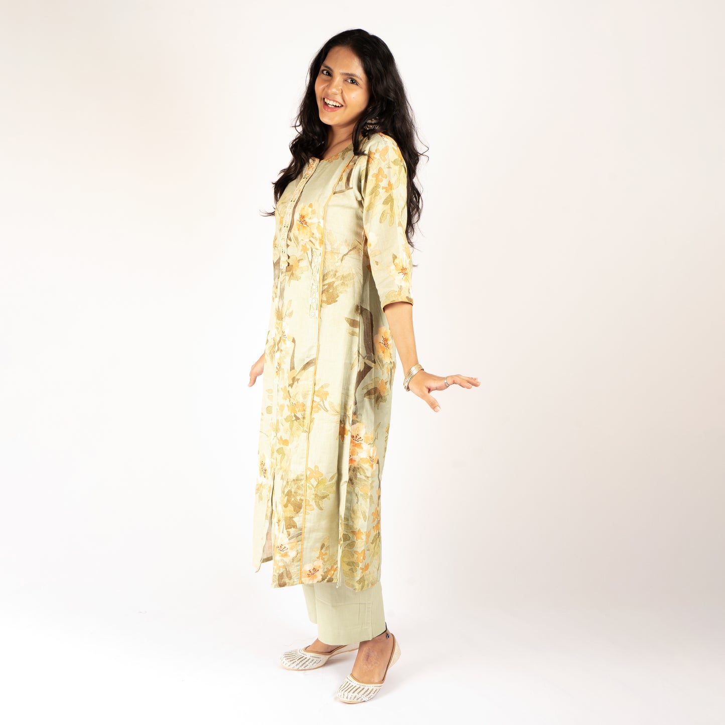 Green linen cotton kurti with pant