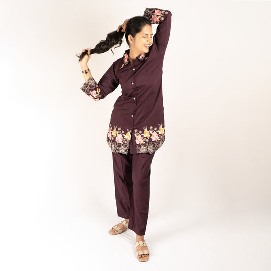 Maroon floral cotton co-ordset