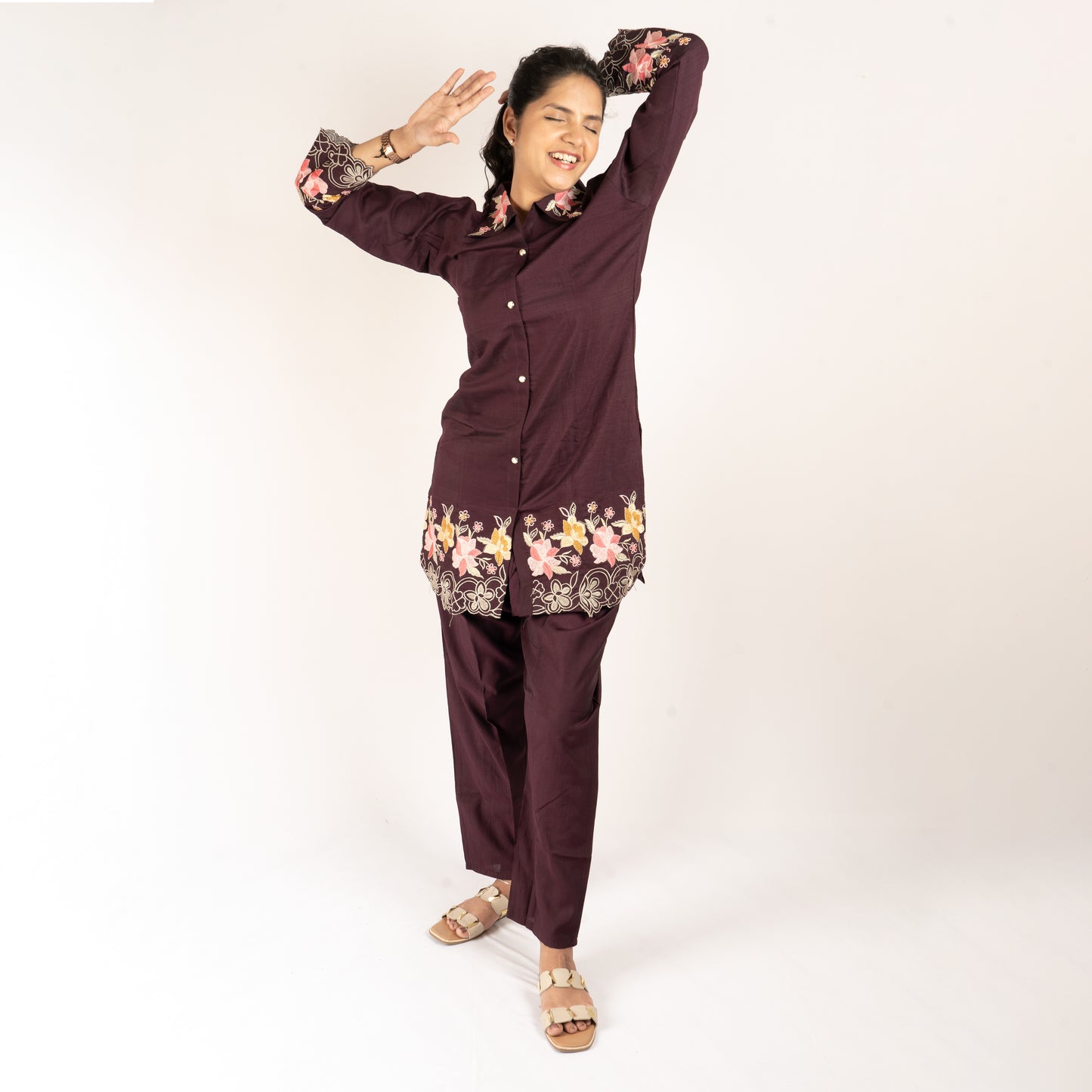 Maroon floral cotton co-ordset