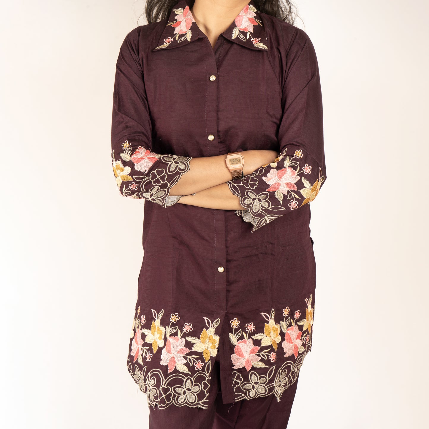 Maroon floral cotton co-ordset