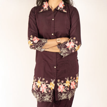 Maroon floral cotton co-ordset