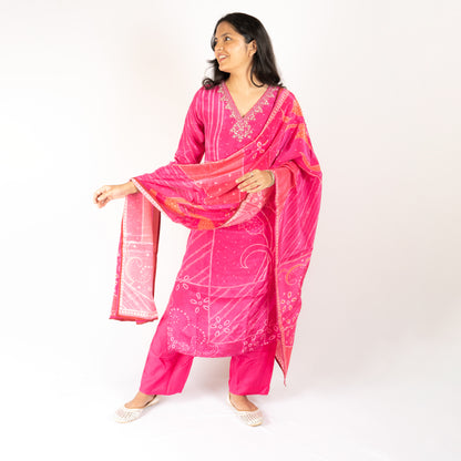 Pink Crepe silk kurti set