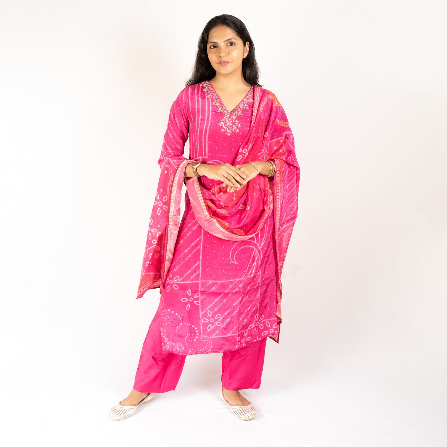 Pink Crepe silk kurti set