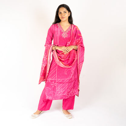 Pink Crepe silk kurti set