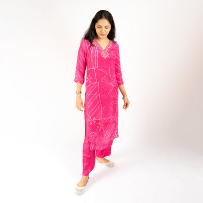 Pink Crepe silk kurti set