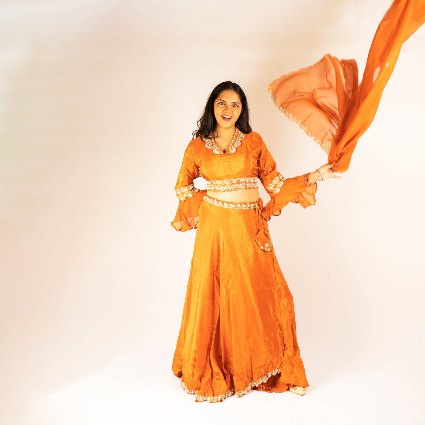 Pure Silk orange indo-western