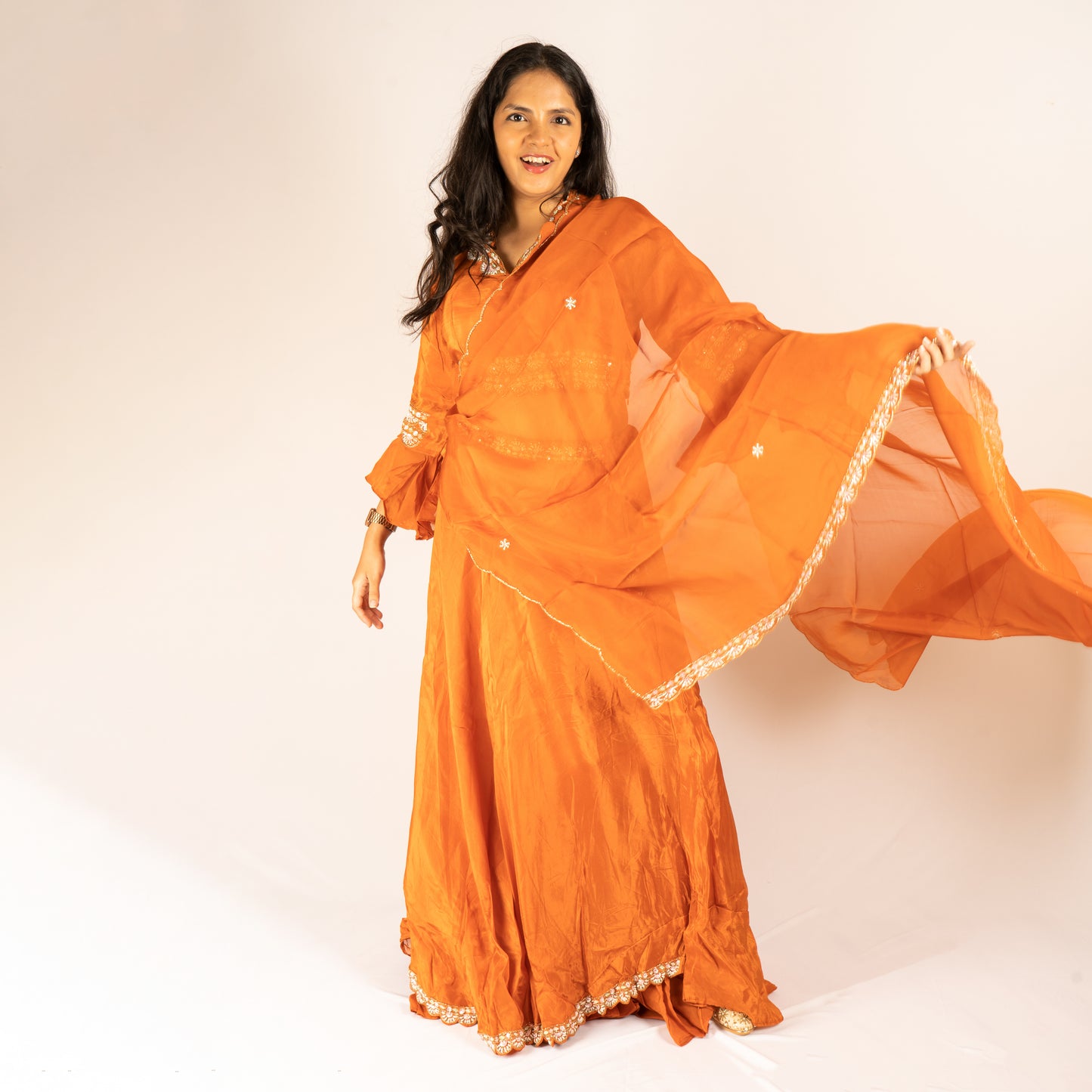 Pure Silk orange indo-western