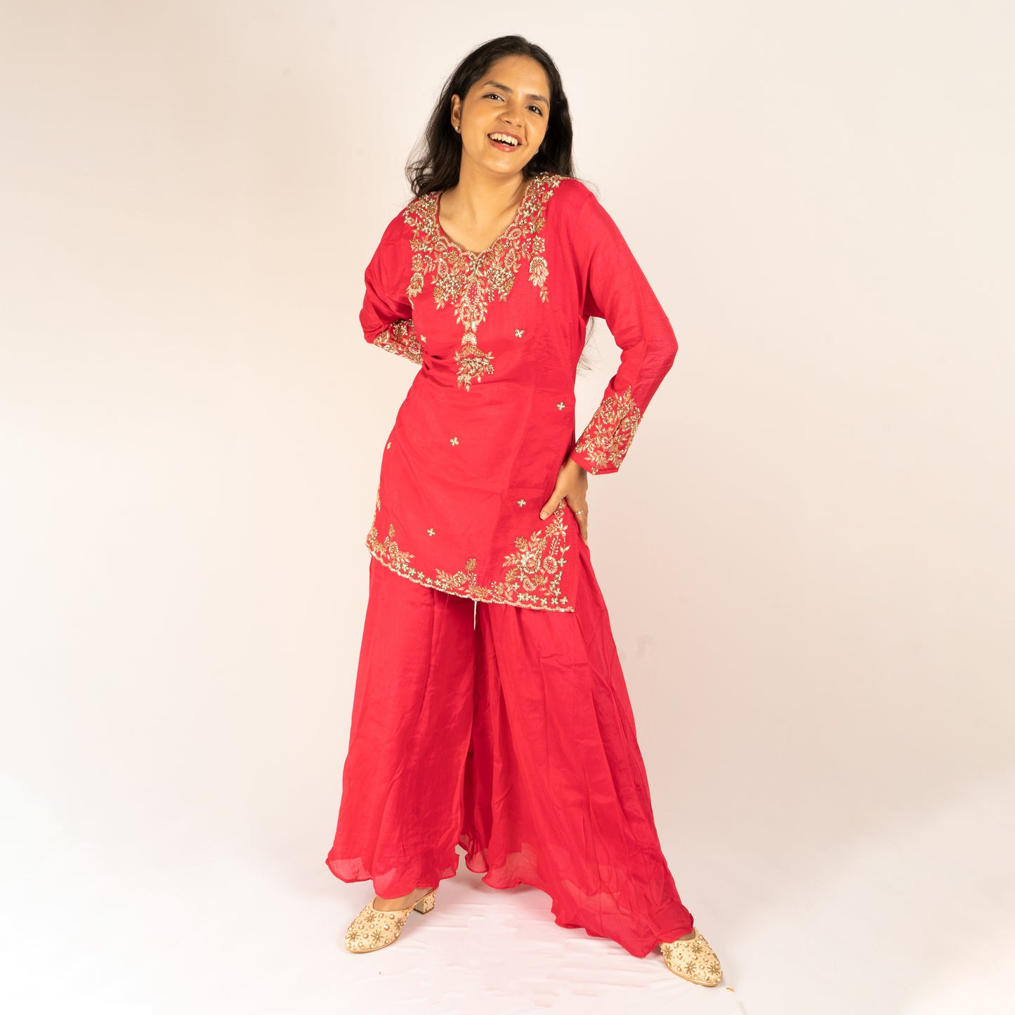 Zardosi work pure silk Rani(pink) sharara set