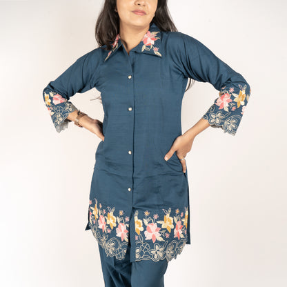 Floral Embroidery cotton co-ord set