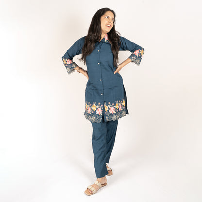 Floral Embroidery cotton co-ord set