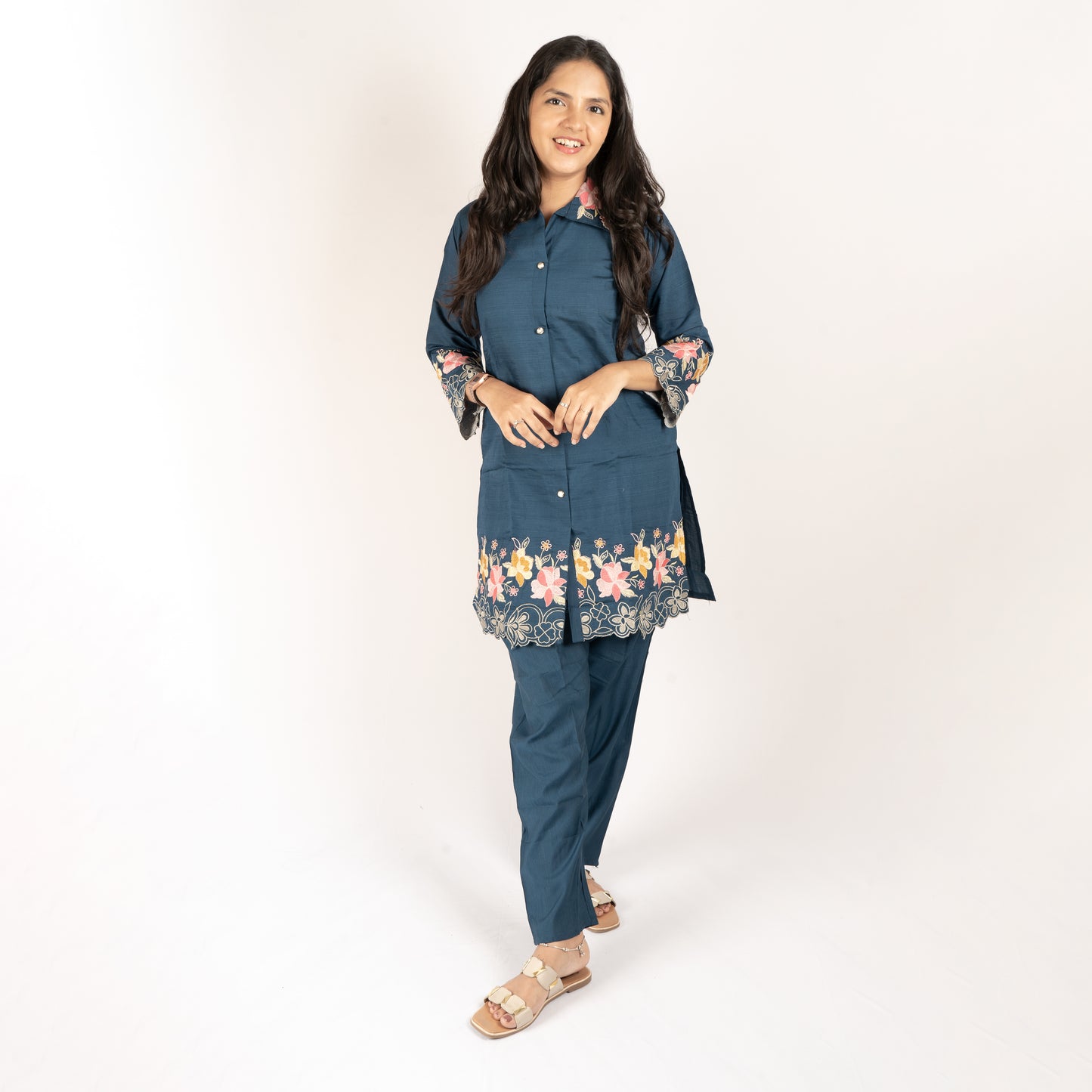 Floral Embroidery cotton co-ord set