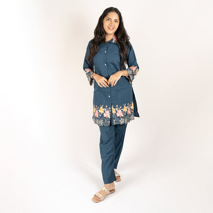 Floral Embroidery cotton co-ord set