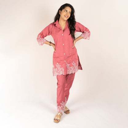 Embroidery pink co-ord set