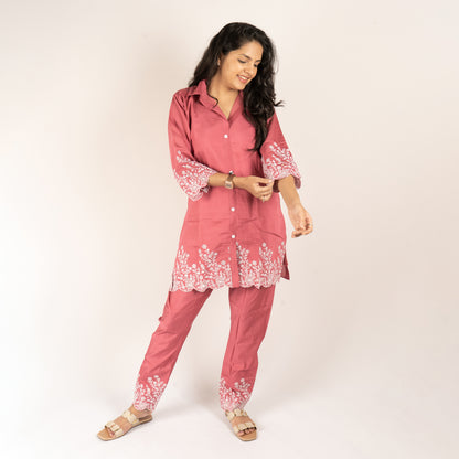 Embroidery pink co-ord set