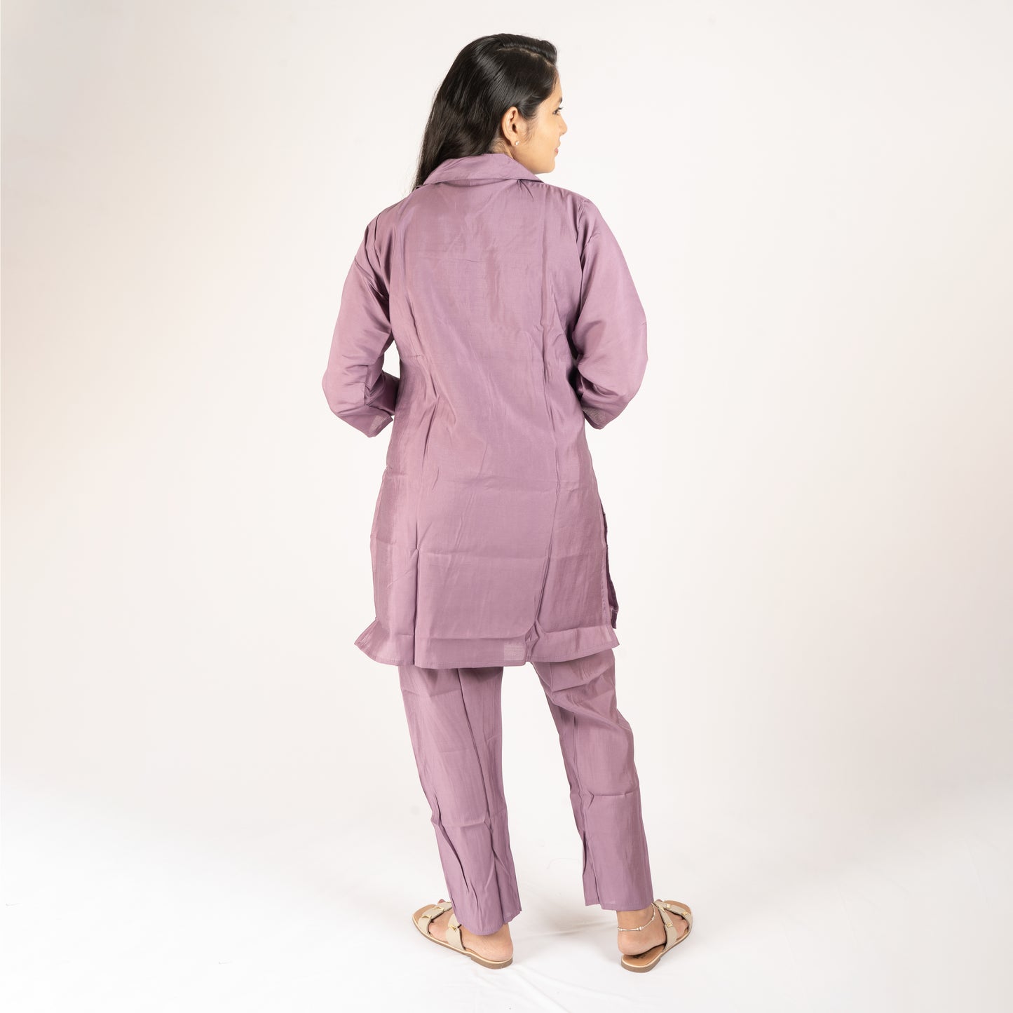 Lilac Embroidery cotton silk co-ord set