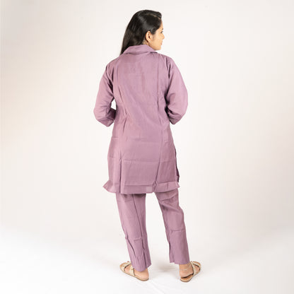 Lilac Embroidery cotton silk co-ord set