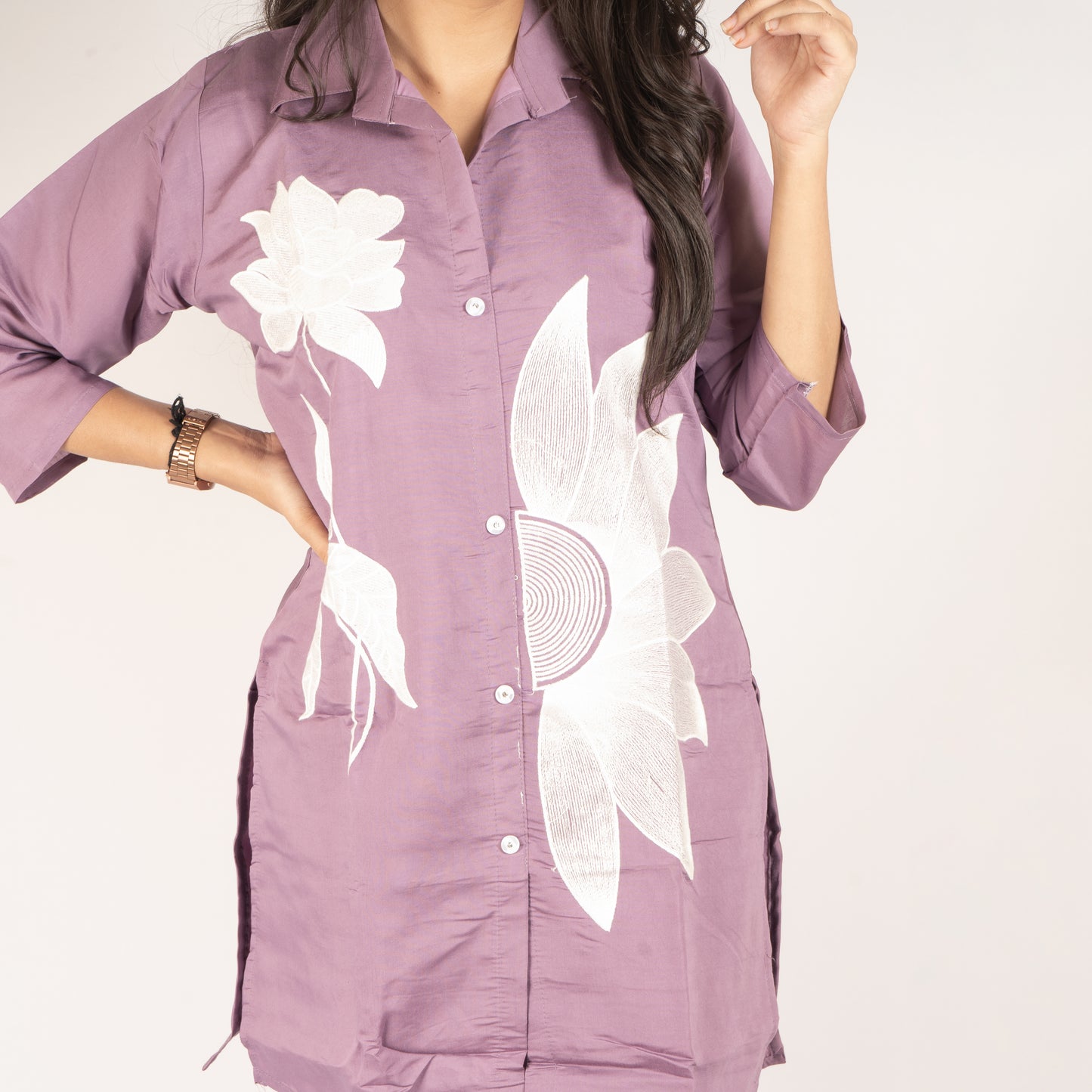 Lilac Embroidery cotton silk co-ord set