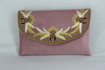 Embroidery velvet clutch with sling