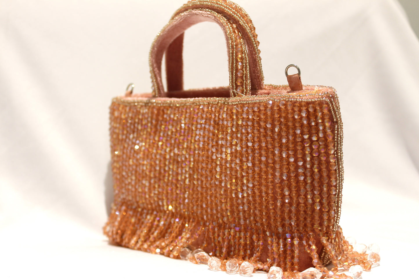 Rose gold Hanging pearls clutch