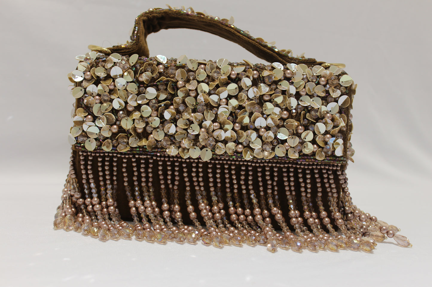 brown pearls work clutch with sling