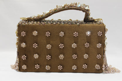 brown pearls work clutch with sling