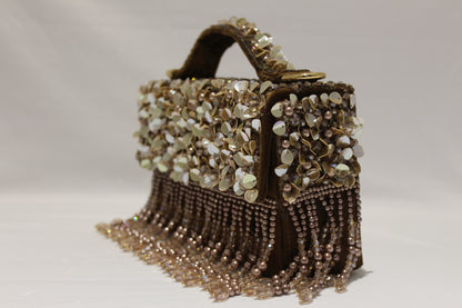 brown pearls work clutch with sling