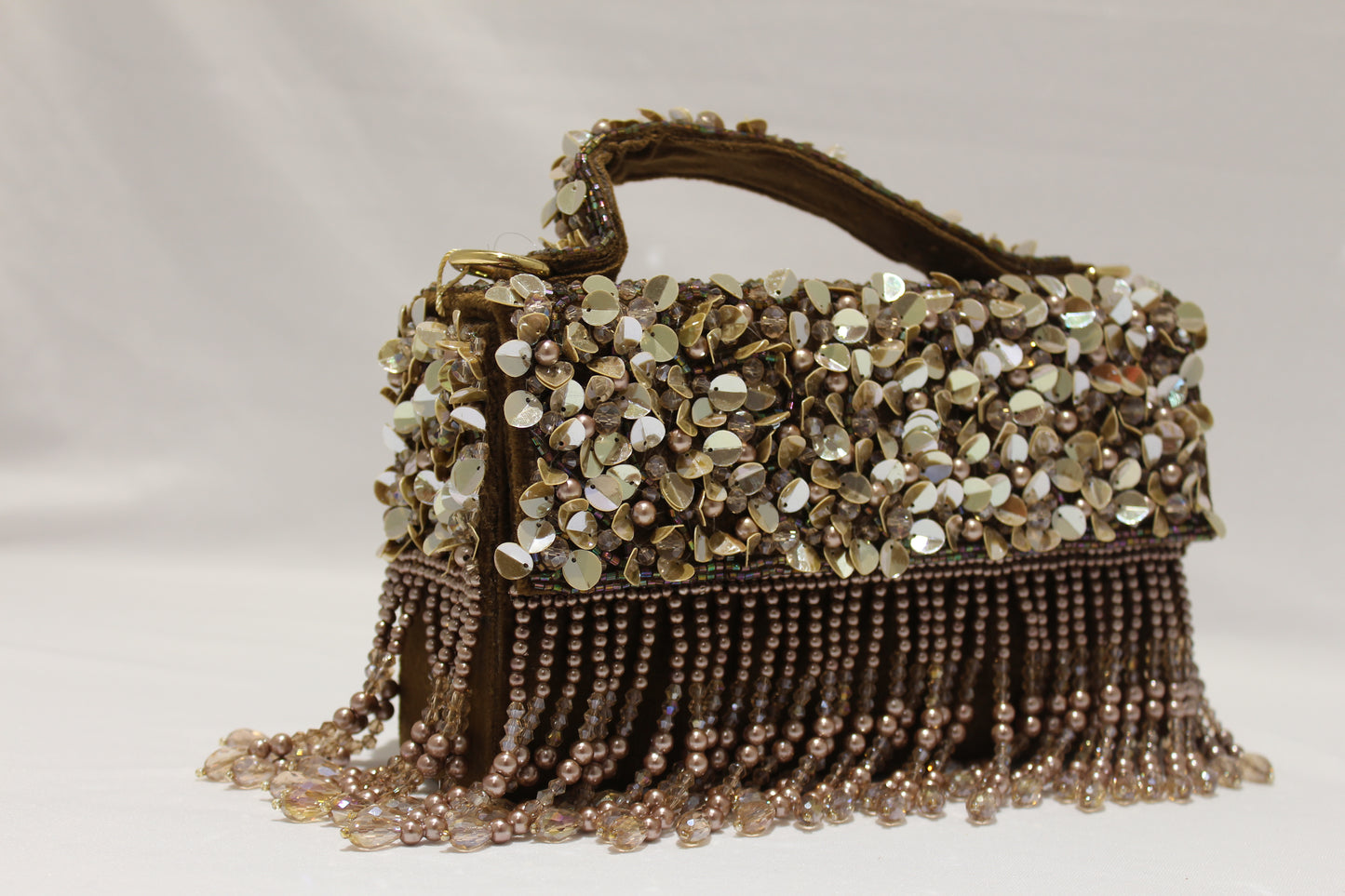 brown pearls work clutch with sling