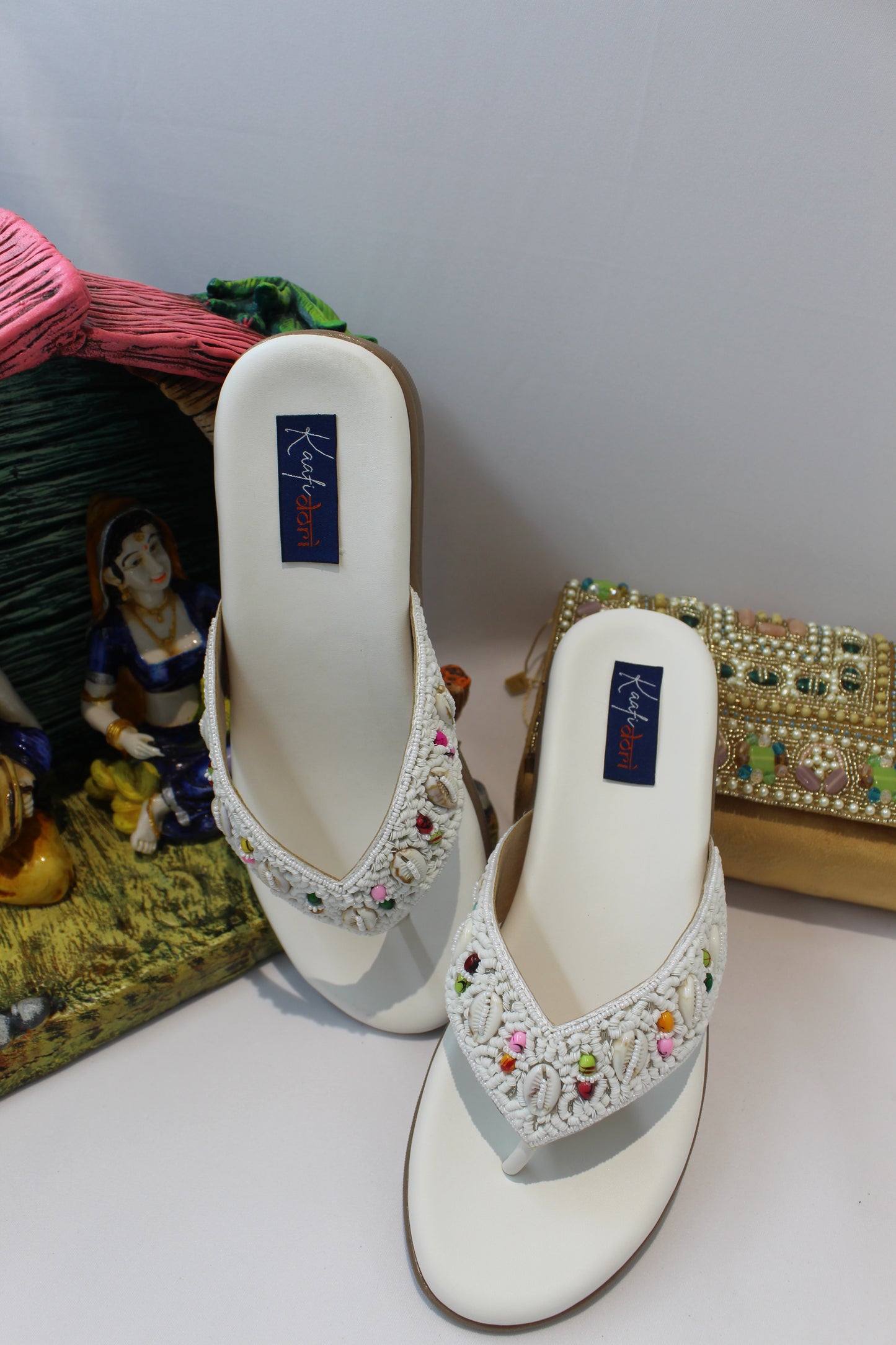 White Embellished and seed stone flats