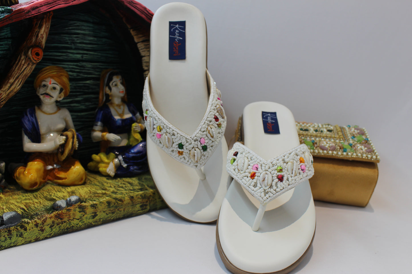 White Embellished and seed stone flats