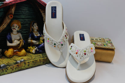 White Embellished and seed stone flats
