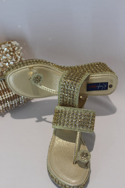 Golden Kundan Stone Wedges Footwear