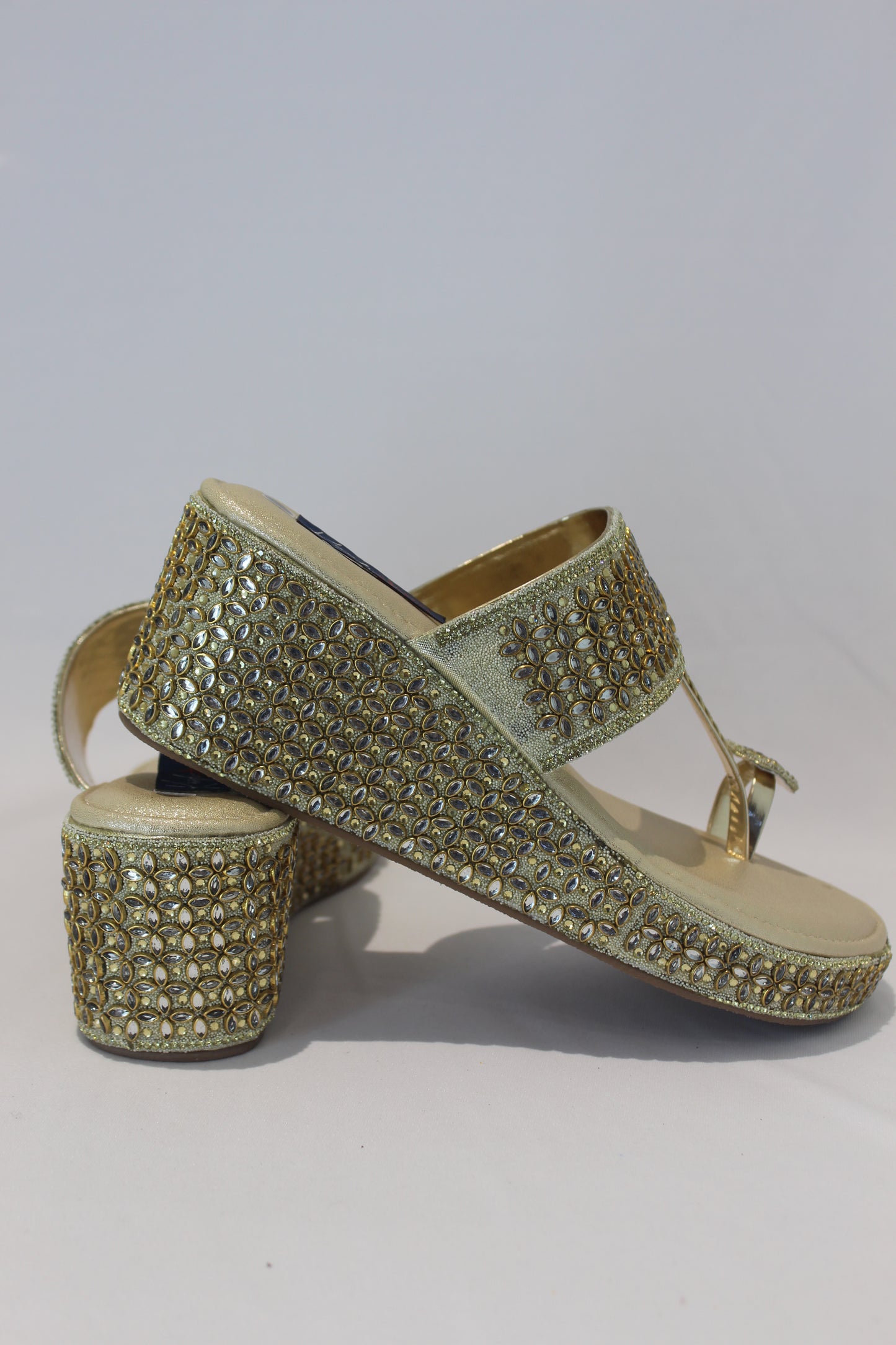 Golden Kundan Stone Wedges Footwear