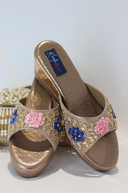 Rose Gold Embroidery And Kundan work Wedges