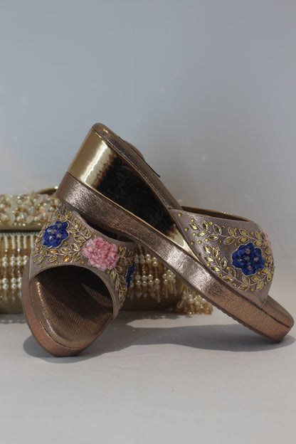 Rose Gold Embroidery And Kundan work Wedges