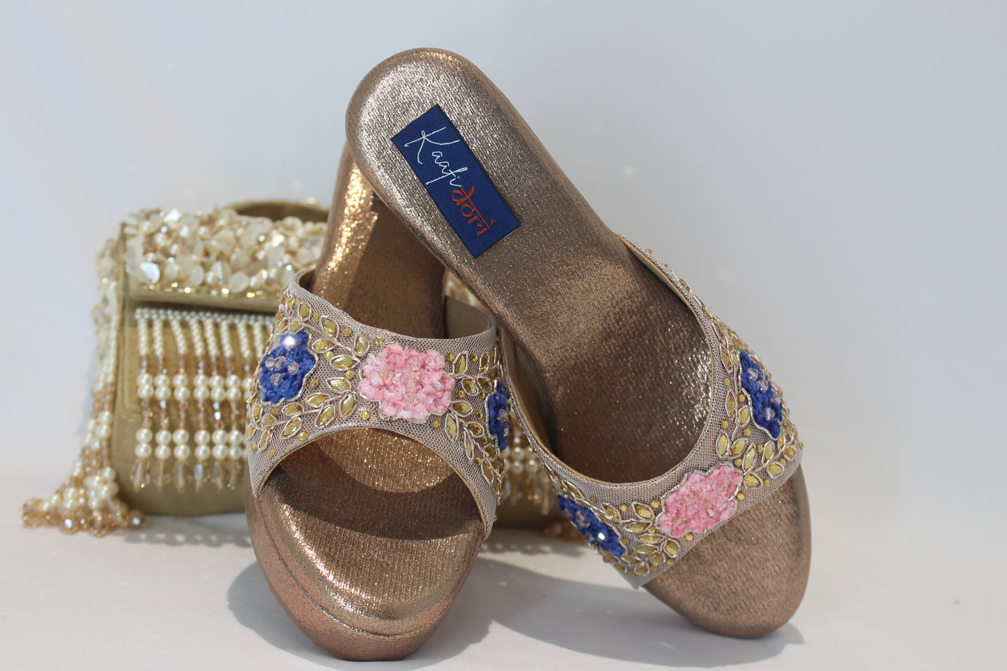 Rose Gold Embroidery And Kundan work Wedges