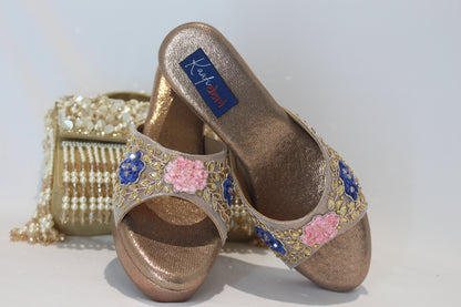 Rose Gold Embroidery And Kundan work Wedges