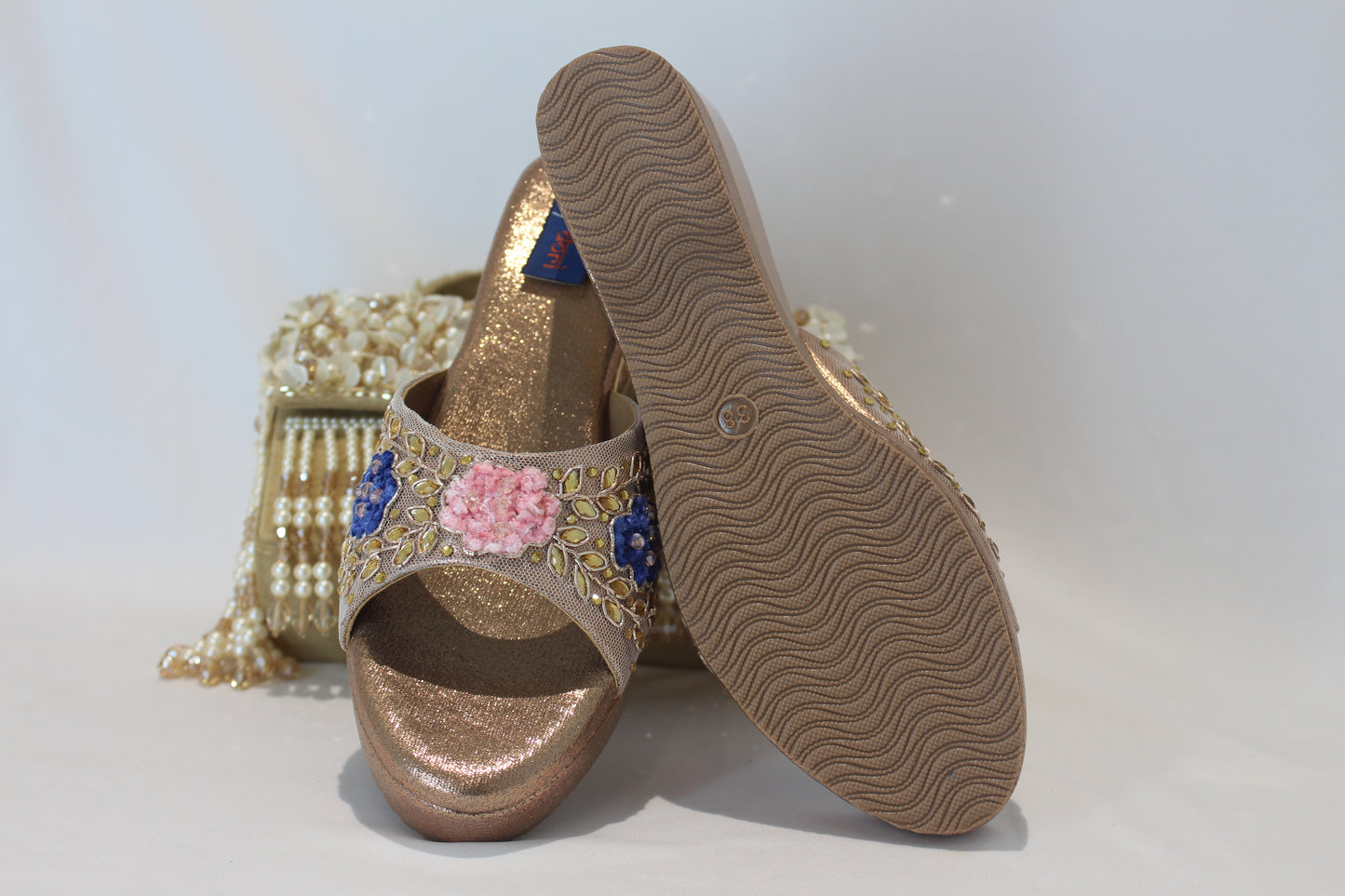 Rose Gold Embroidery And Kundan work Wedges