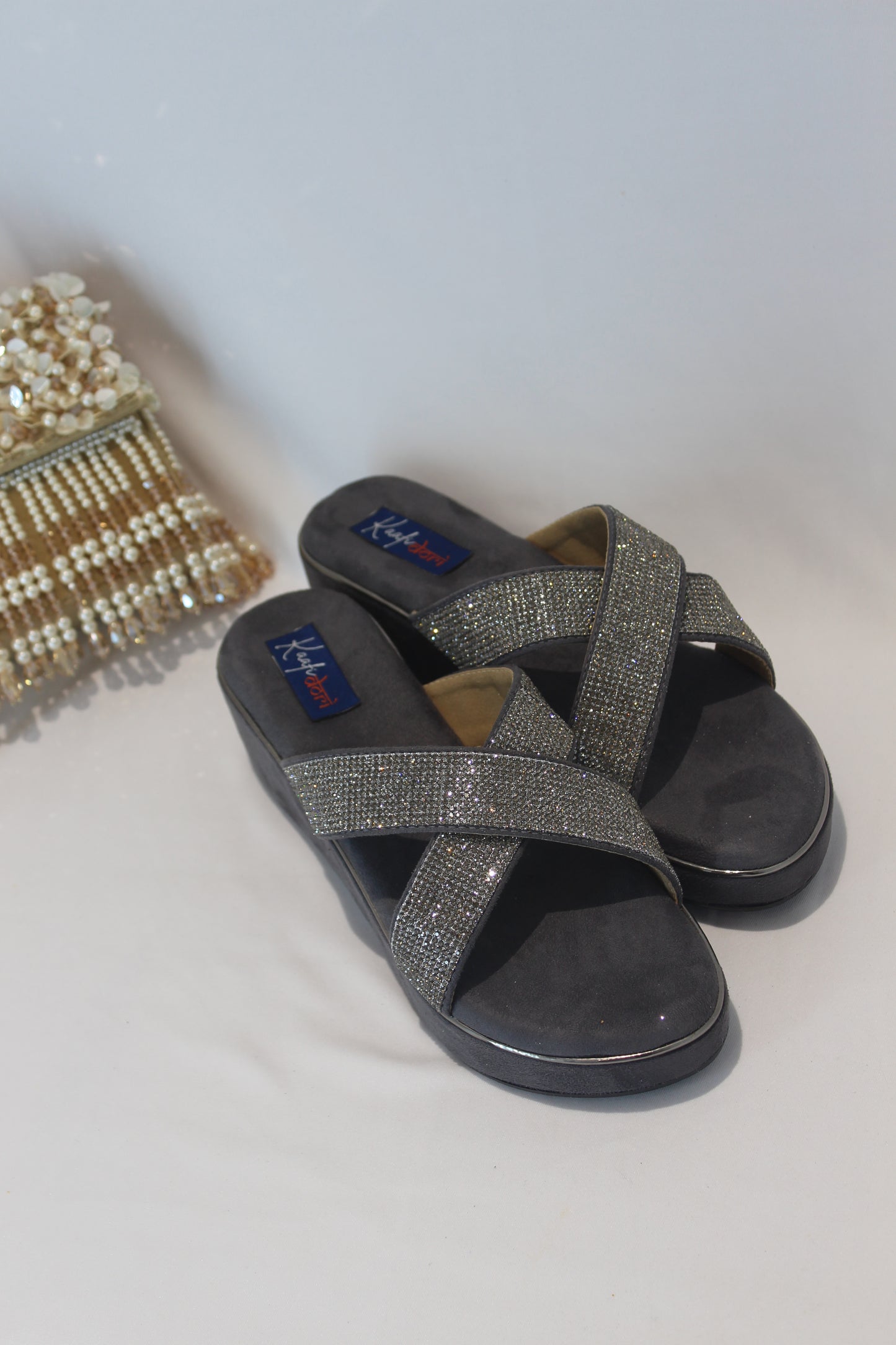 Grey Embellished Wedges