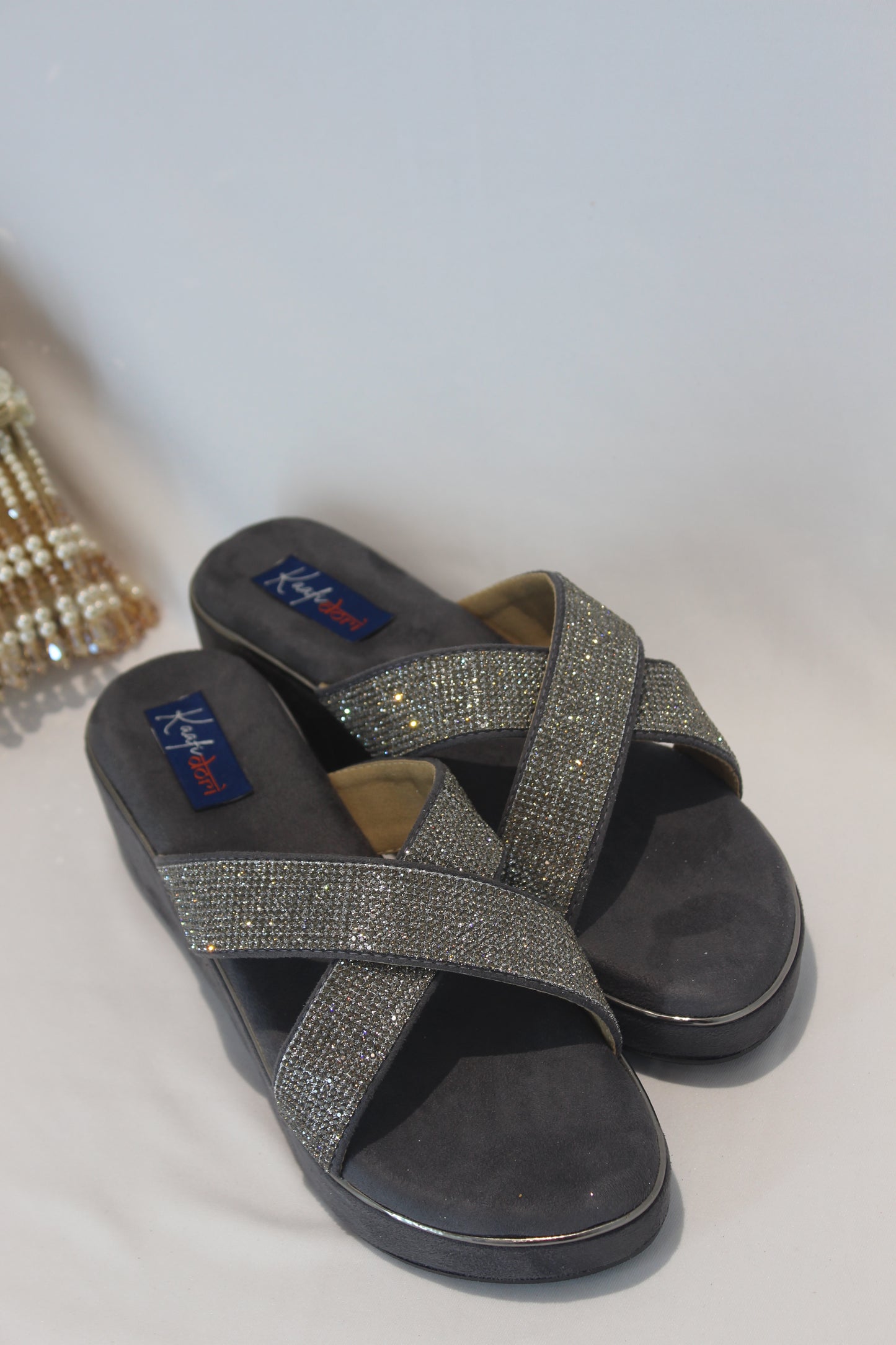 Grey Embellished Wedges
