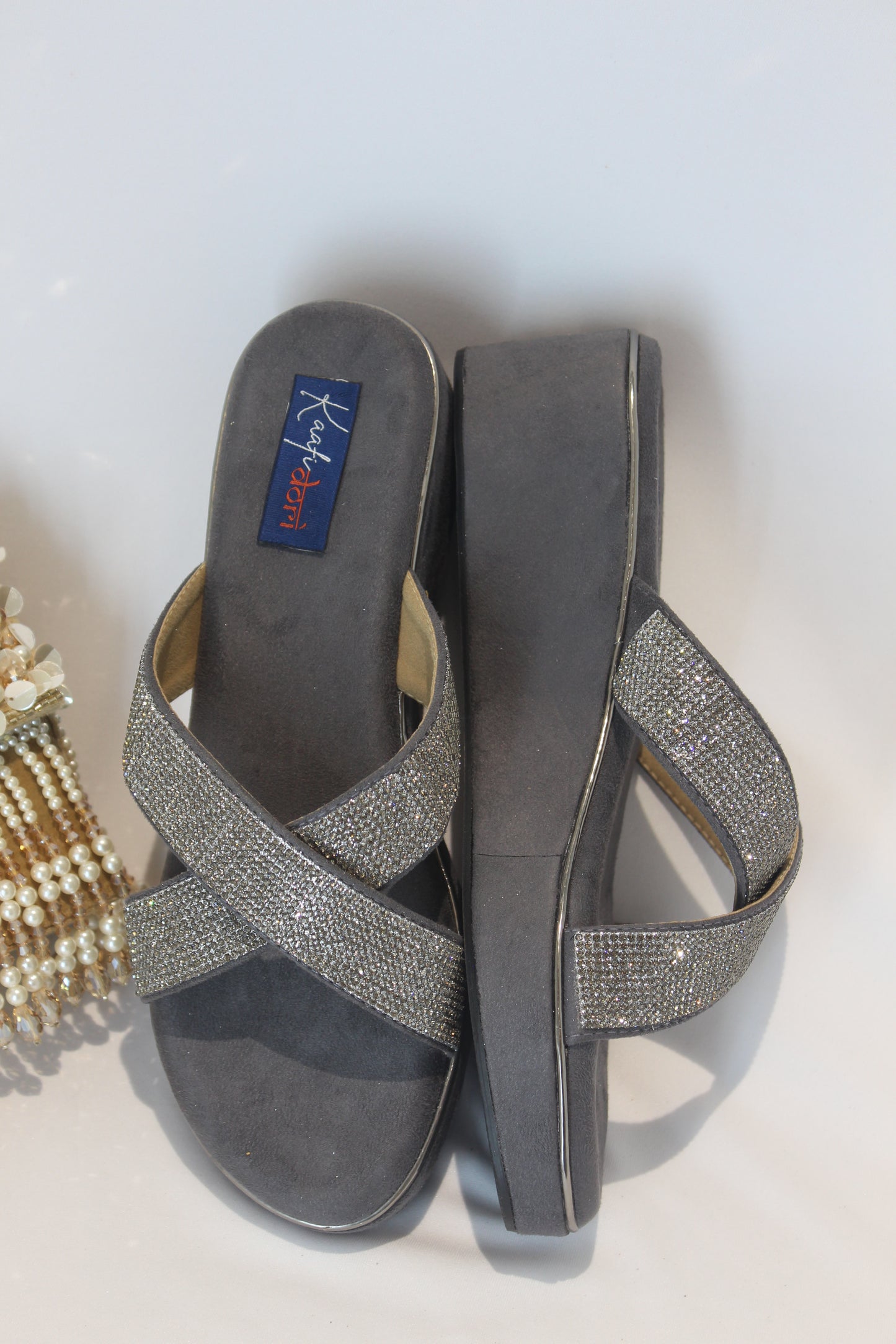 Grey Embellished Wedges