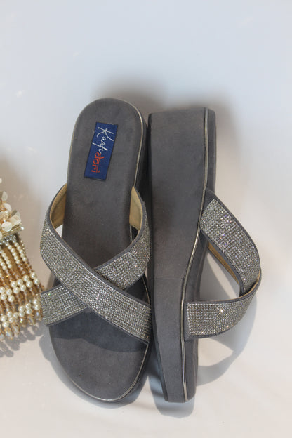 Grey Embellished Wedges