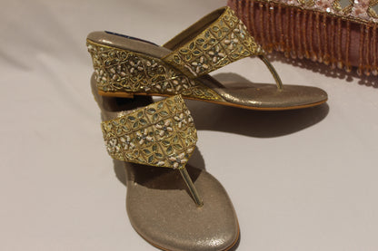 Embellished Gold Footwear